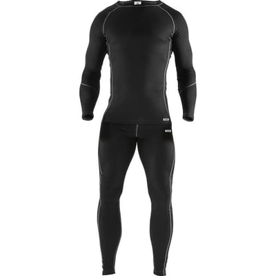 Kansas Fristad undertøjssæt 127382 i sort, størrelse XS, med lange ærmer, rund hals og diskrete grå flatlock-sømme.