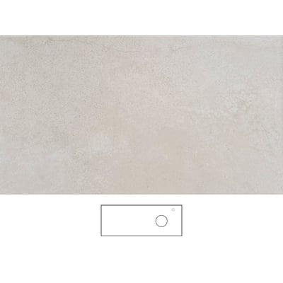 Beige Jura-bordplade fra Svedbergs med udskæring og armaturhul, vist med overflade og enkel konturtegning.
