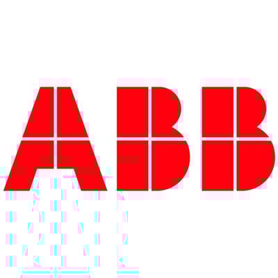 ABB logo med røde bogstaver 'ABB' opdelt i firkanter på hvid baggrund.