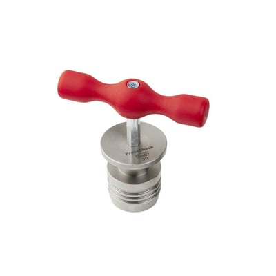 Roth kalibreringsværktøj til 40mm Alupex rør med rødt plasthåndtag og metalhoved med påskriften PressCheck Roth 50.