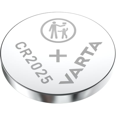 Enkelt Varta CR2025 lithium knapcellebatteri med Varta logo og CR2025 tekst i grå.