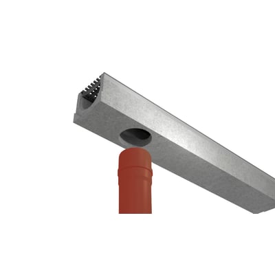 Duco Gala linjedræn i beton, 1000 mm lang og 120 mm bred, med 110 mm udløb og fastgjort rør.