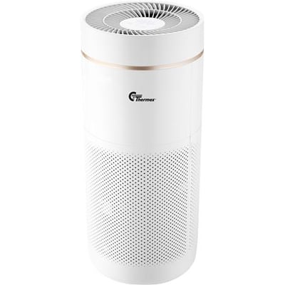 Thermex Puremex 2 luftrenser set forfra med Thermex logo, fremhæver dens hvide design og perforerede luftindtag.