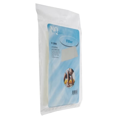 Nordic Quality universalt motorfilter FI 3006, 200x310mm, hvidt filter i emballage med barn på.