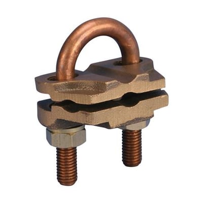 Jording stang klemme U-bolt i bronze med kobber detaljer, egnet til 5/8"-1" jordspyd.