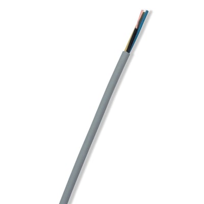 Nexans H05Z1Z1-F 5G1,5 HFFR ledning i hvid farve med afisoleret ende, der viser de fem farvede ledere.