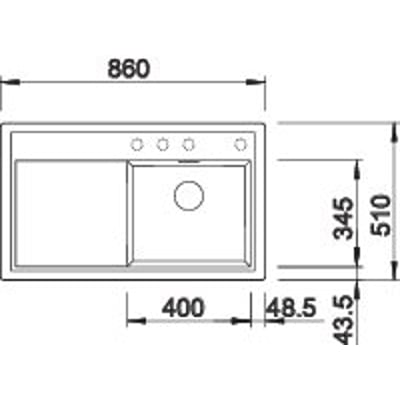 Blanco Zenar 45 S MXI køkkenvask i hvid Silgranit®, med afløbsbakke og måltegning af bredde 860 mm og dybde 510 mm.