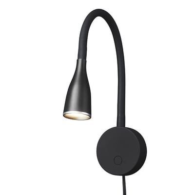 Sort Eye LED væglampe fra Nielsen Light med fleksibel arm og rund lampefod med afbryder.