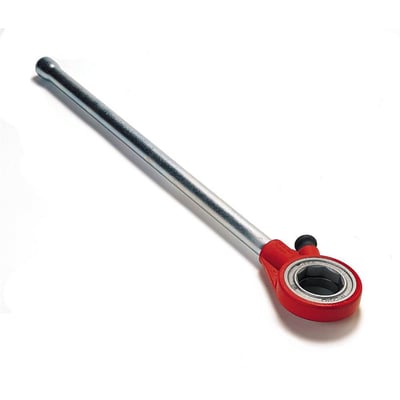Ridgid skraldering med håndtag til 11-R/R-200 gevindskærersæt, vist fra siden med fokus på det røde håndtag og metalhåndtaget.