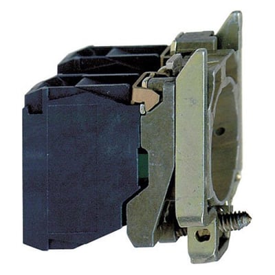 Detaljeret sidebillede af Schneider Electric kontaktelement ZB4BZ103, der viser monteringsmekanismen og IP20 klassificeringen.