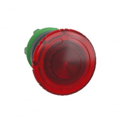 Schneider Electric paddetrykhoved ZB5 med 40mm diameter, rød tryk/drej funktion og klar LED-linse.