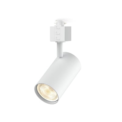 Hvid Philips EasyLink Zilo SP-spotlampe med cylindrisk, justerbart spothoved og skinneadapter.