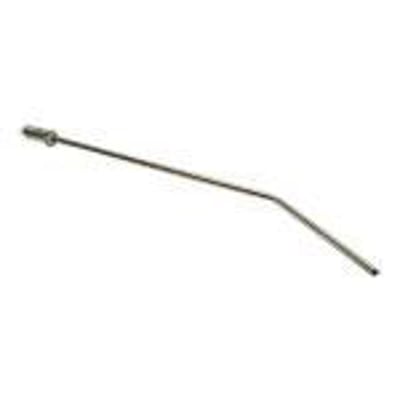 Lang vinkeldysse i forniklet messing fra Parker med M12x1,25 gevind og 2,5MM DN-diameter på hvid baggrund.