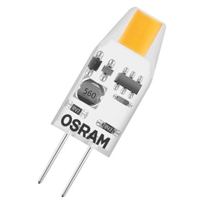 LEDVANCE LED PIN Micro 10 LED-lyskilde med G4-stiftsokkel set skråt forfra, med synlige komponenter og to ben.