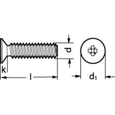 M5X20 DIN 7500-MA2 undersænket gevindformende skrue med Z-coating, vist med dimensioner.
