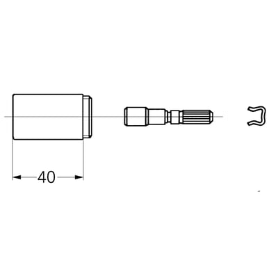 Teknisk tegning af Grohe forlængelsessæt til 1/2" indbygningsventiler, viser alle tre dele og 40 mm forlængelse.