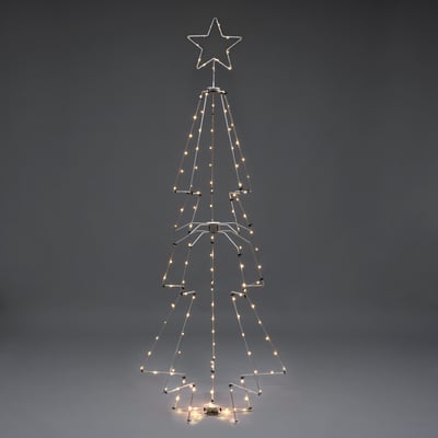Konstsmide hvidt metaltræ på 210 cm, pyntet med 145 varmhvide LED-lys og en topstjerne.