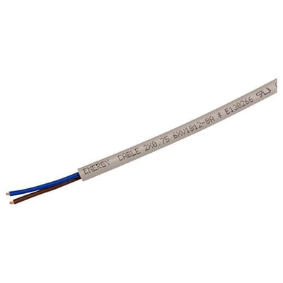 Siemens Simatic net strømkabel 2 x 0,75 mm2 med blå og brune ledere, trykt med 'ENERGY CABLE' og specifikationer.