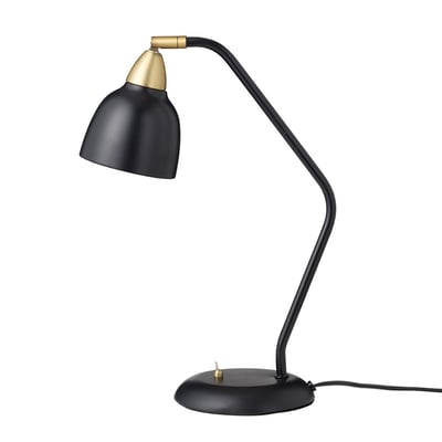 Superliving Urban bordlampe i mat sort metal med gyldne detaljer, vist isoleret mod en hvid baggrund.