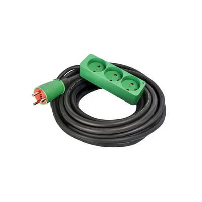Blue Electric kabelsæt med 10 meter sort kabel og en grøn 3-stikdåse på hvid baggrund.