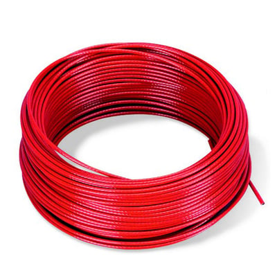 Schneider Electric galvaniseret wire XY2CZ3015, Ø3,2 mm, præsenteret som en rød spole på hvid baggrund.