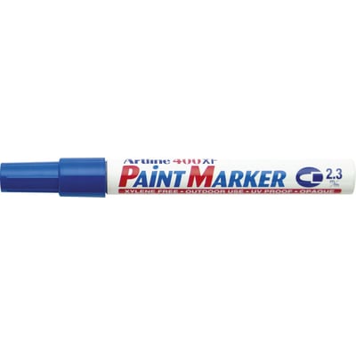 Artline EK400 paint marker i blå med hvid krop og blå hætte, viser 'PAINT MARKER' og 2,3 mm stregbredde.