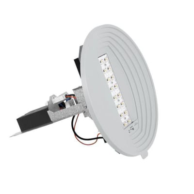 Louis Poulsen LP Icon Retro-Fit LED-C 3K upgrade kit, hvid, med synlige LED-pærer og ledningsnet.
