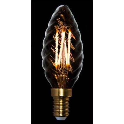 DANLAMP krystalkerte med E14-fatning, vist forfra med klart, snoet glas og varmt lys fra LED-filamenterne.