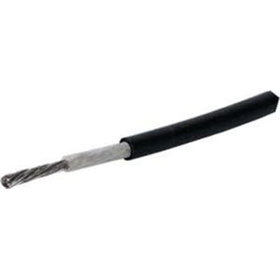 Sort Kabeltec-solcellekabel på 1 x 25 mm med T500-betegnelse og afisoleret ende med synlige ledertråde.