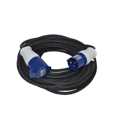Kabelsæt 3G1,5 25m 16A 230V med solide CEE stik og et 25 meter langt sort gummi neopren kabel.