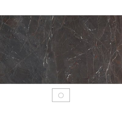Svedbergs Brecc marmorbordplade på 61 x 46 cm med mørk, åreskåret overflade og en konturtegning nedenunder.