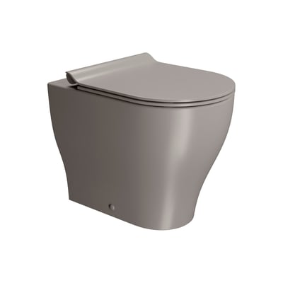 GSI Tono back-to-wall-toilet i mat tortora set skråt forfra med lukket låg og afrundede sider.