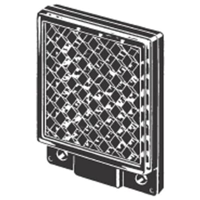 Omron reflektor E39-R9 i sortimentet 35x42 mm, med en rutelignende reflekterende overflade og monteringsbeslag.