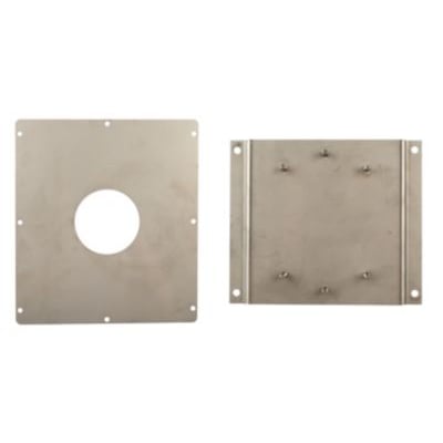 Grohe montagesæt i rustfrit stål, vist med to forskellige plader til indbygning.