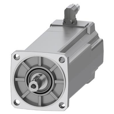 Siemens Simotics S-1FK2 HD servomotor med 9 Nm M0, cylindrisk aksel og vinklet M23 konnektor på grå baggrund.