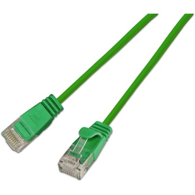 Grønt patchkabel, SLIM Light U/UTP Kat.6, 10 meter, med en diameter på 2,8mm, isoleret i PVC og med synlige RJ45 stik.