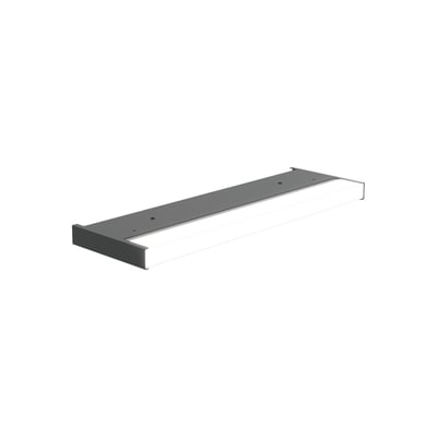 Svedbergs Dovre LED-belysning til spejlskab i granitgrå, set skråt forfra med en lang, hvid lysflade.