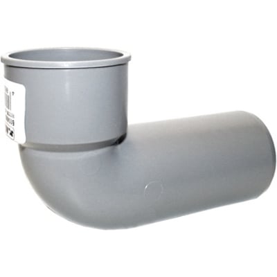 Grå overgangsvinkel til metalrør i HT/PP med opretstående stikmuffe, Ø40 x Ø32 mm, set fra siden.