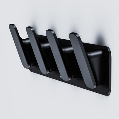 AM.PM Inspire V2.0 håndklædekrog i mat sort finish med fire bøjler, monteret på hvid væg.