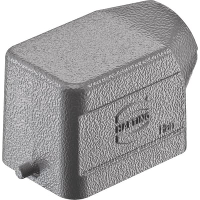 Harting Han 6B stikhus i støvgrå aluminium med M25 forskruning, set fra en anden vinkel.