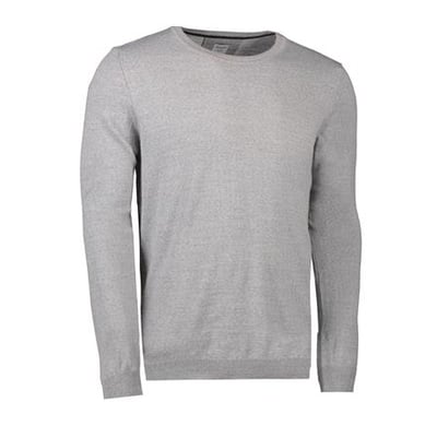 Seven Seas pullover S650 i lys grå melange, str. L, vist skråt forfra, med fokus på den runde halsudskæring.