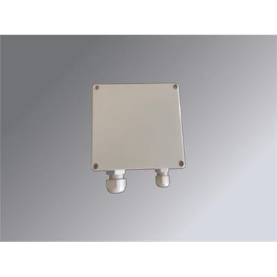 LS Control ES1064 strømforsyning 24V/60W, en kompakt lysegrå enhed med to hvide kabelklemmer i bunden.