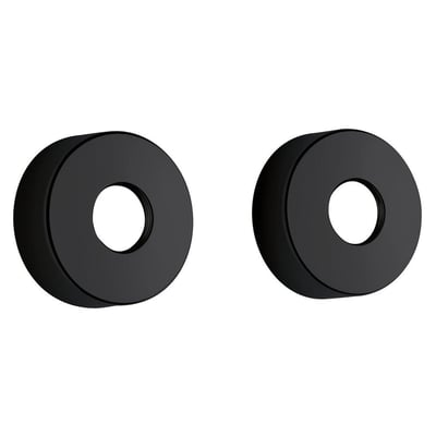 To runde, mat sorte Damixa rossetter med en diameter på 75 mm, vist isoleret på hvid baggrund.