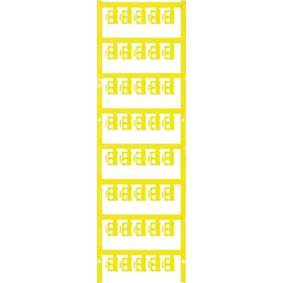Weidmüller SFC 1/12 MC ledningsmærker i gul, viser en række af 8 forbundne mærker med bogstavet 'B' præget.