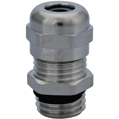 Rittal M16 forskruning i forniklet messing, med M16 gevind og IP68 tæthed for kabler Ø4-8mm.
