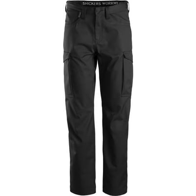 Snickers Service buks 6800 i sort, str. 50, vist forfra med tættere kig på stof og syninger samt logo i linningen.