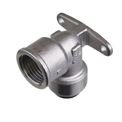 Roth dækvinkel i rustfrit stål med muffe-samling og monteringsbeslag, 22mm x 3/4".