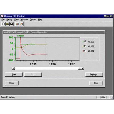 Siemens Modul PID Control V4.1 software-interface viser en kurveoptager med grafer for setpoint og måleværdier.