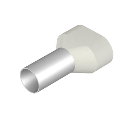 Isoleret dobbelt tylle fra Weidmüller, hvid, til 2x16mm2 ledere, med fortinnet kobberrør og polypropylen krave.