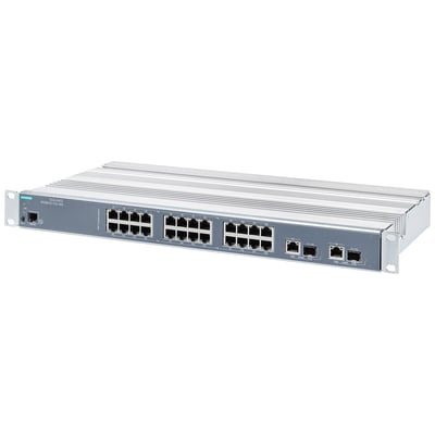 Siemens SCALANCE XR326-2C PoE WG managed Industrial Ethernet switch, 19" rack, med 24 GE PoE porte og 2x 10 GE combo porte.